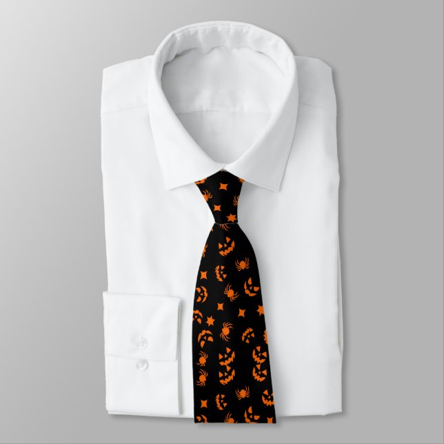 Cravate pour hommes à motif Halloween orange noir (Attaché)