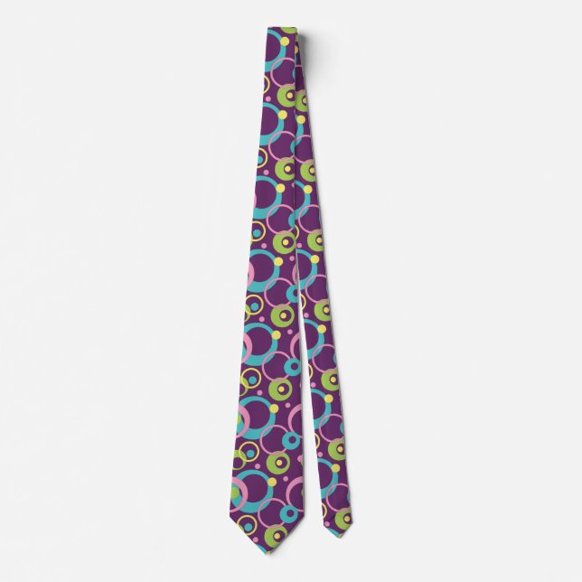 Cravate pour hommes Cercles Violets Funky (Devant)