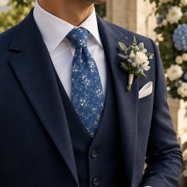 Cravate Poussière botanique bleu et fleurs  (Créateur téléchargé)