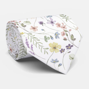 Cravate Prairie de fleurs sauvages élégante pastel colorée