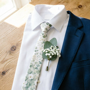 Cravate Prairie de fleurs sauvages vert sauge pour mariage