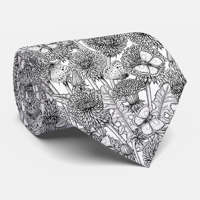Cravate Pré Dandelion en noir et blanc (Roulé)