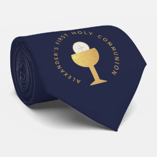 Cravate Première communion Marine Blue Faux Gold Chalice &