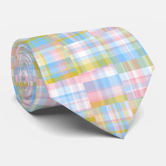 Cravate Preppy Patchwork Look Madras Pastel (Roulé)