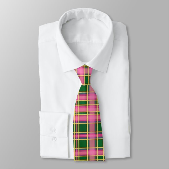 Cravate Preppy Pink & Green Plaid  Neck Tie (Attaché)