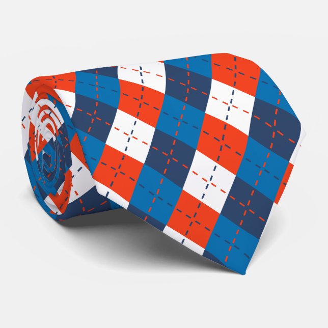 Cravate Preppy Sky Blue Navy Jacquard bleu orange blanc (Roulé)