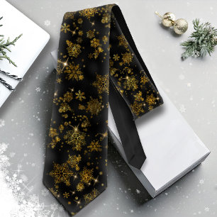 Cravate Prettiest Snowflakes Pattern Gold/Black ID846