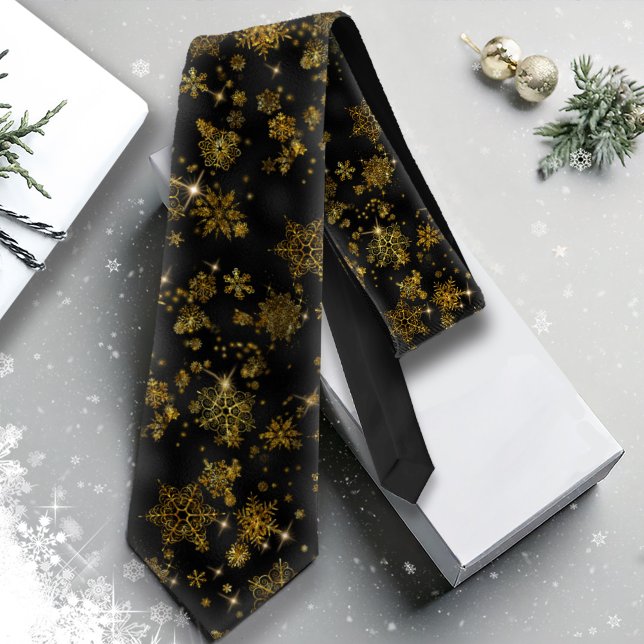 Cravate Prettiest Snowflakes Pattern Gold/Black ID846 (Créateur téléchargé)