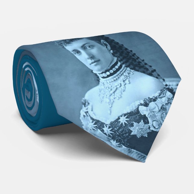 Cravate Princesse Alexandra du Danemark en imprimé bleu (Roulé)