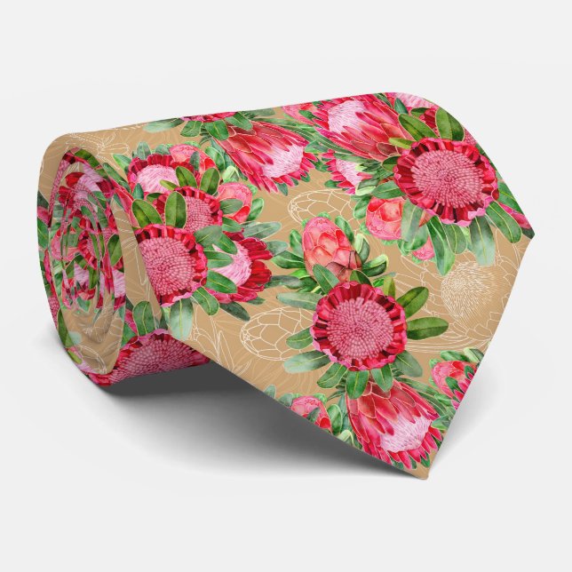 Cravate Protea Watercolor Garden Blooms (Roulé)