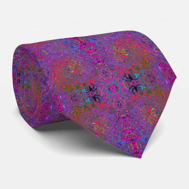 Cravate Psychedélique Groovy Magenta Rétro Liquide Tourbil (Roulé)