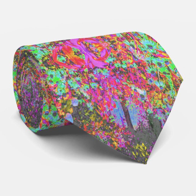 Cravate Psychédélique Tropicale Jardin Sunrise (Roulé)