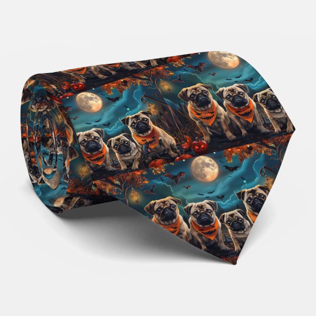 Cravate Pug Halloween Effrayant (Roulé)