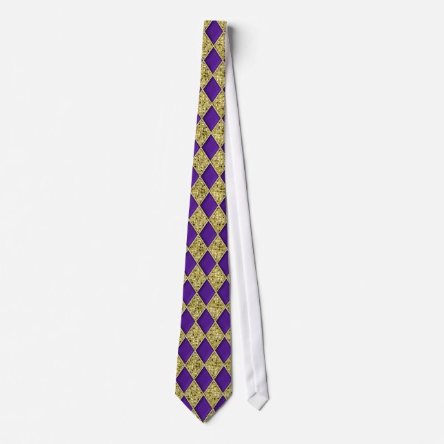 Cravate Purple Diamond Gold Sequins Pattern Mardi Gras Tie (Devant)