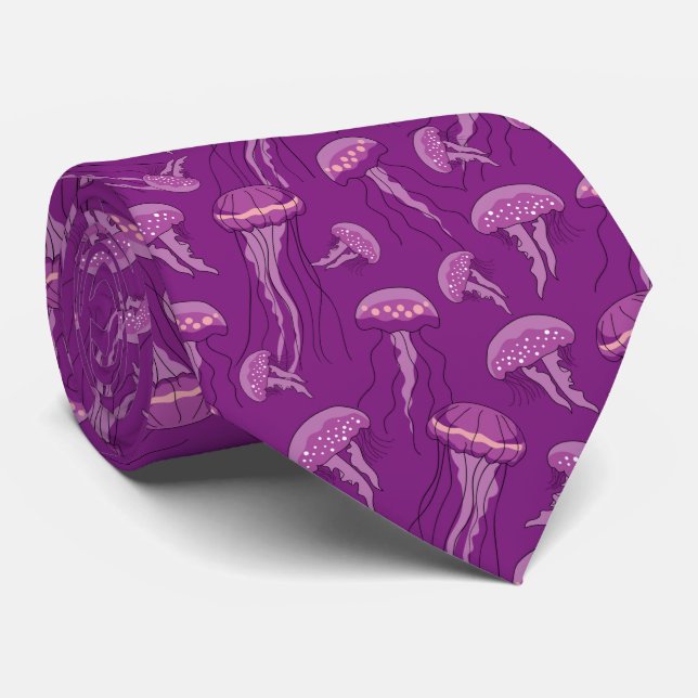 Cravate Purple glowing jelly fish pattern (Roulé)