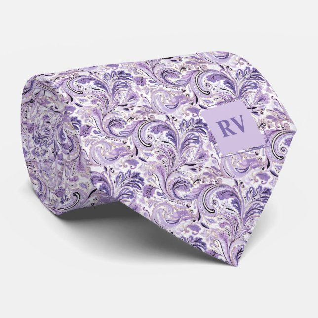 Cravate Purple Lilac Floral Paisley (Roulé)