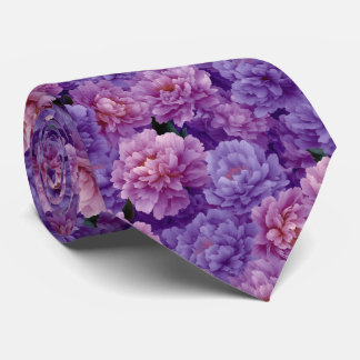 Cravate Purple Pink Peony Floral Pattern