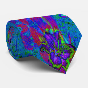Cravate Purple psychédélique et Fleur Lily verte de chaux