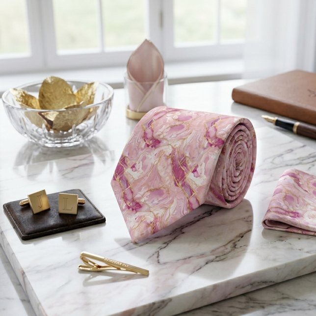 Cravate Quartz Rose et Marbre Doré (Créateur téléchargé)