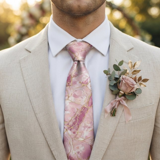 Cravate Quartz Rose et Marbre Doré (Créateur téléchargé)