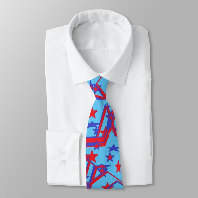 Cravate Quatre juillet ..Tie Abstrait Rouge Blanc Bleu (Attaché)