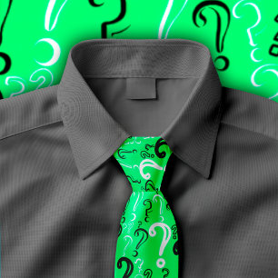 Cravate Question Marks Tie- White, Black, Spring Green