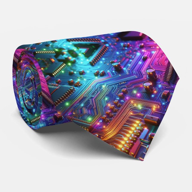 Cravate Rainbow Circuit Board Necktie – Colorful Tech Geek (Roulé)
