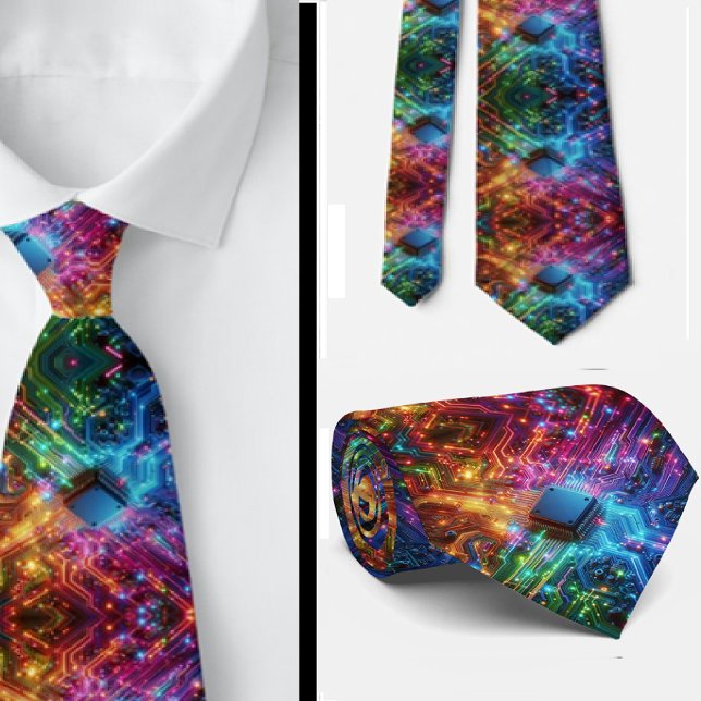 Cravate Rainbow Circuit Board Necktie – Colorful Tech Geek (Créateur téléchargé)