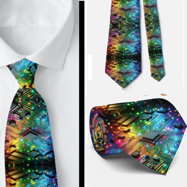 Cravate Rainbow Circuit Board Necktie – Colorful Tech Geek (Créateur téléchargé)