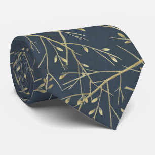 Cravate Rameaux Abstraits Bleu Nuit Gris