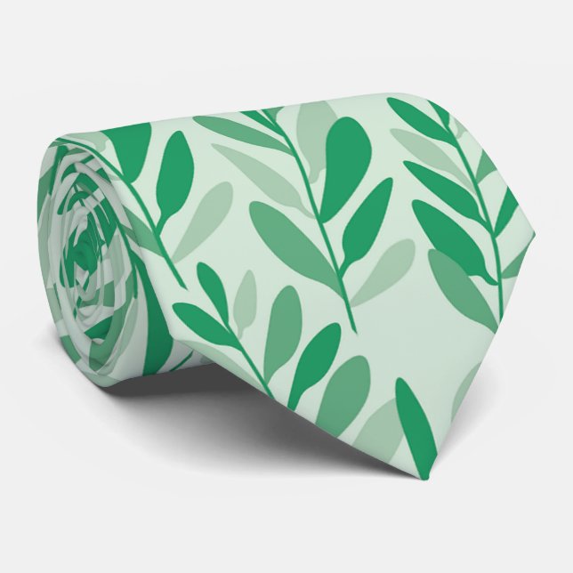 Cravate Rameaux Abstraits Feuilles Bleu et Vert (Roulé)