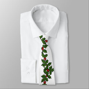 Cravate Rameaux de Noël de houx rouge vert blanc