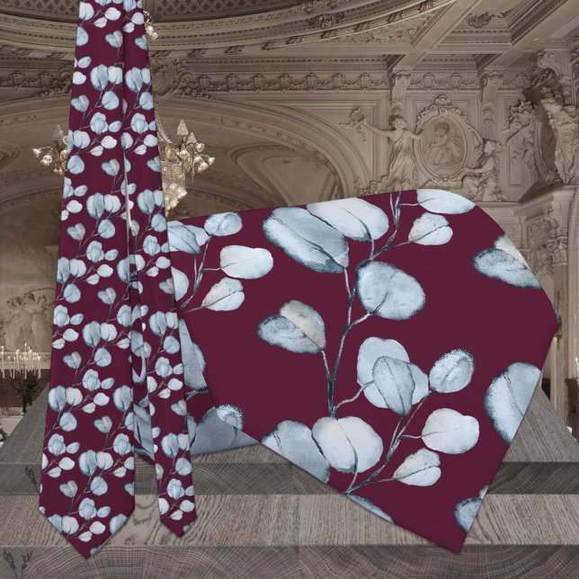 Cravate Raspberry Red Dusty Blue Eucalyptus Mariage (Créateur téléchargé)