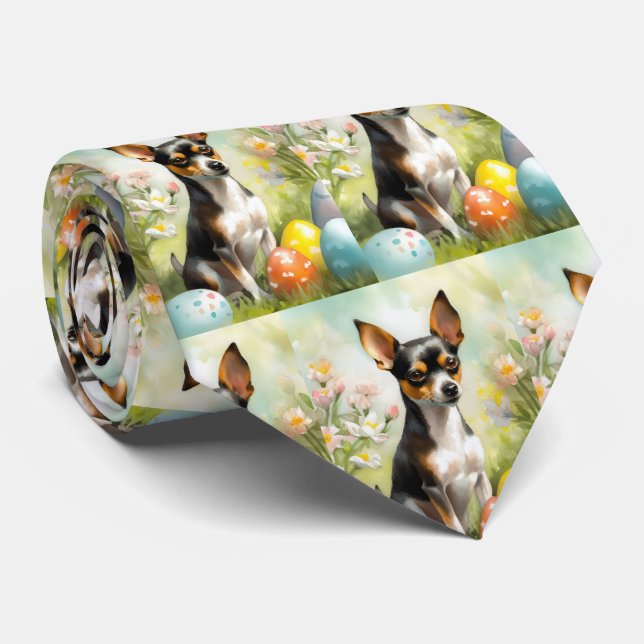 Cravate Rat Terrier avec Vacances de Œufs de Pâques (Roulé)