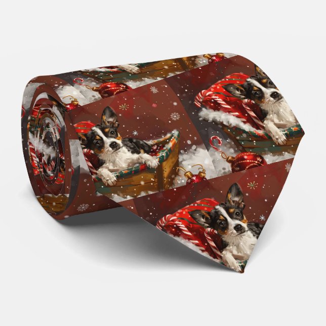 Cravate Rat Terrier Chien Noël Festif (Roulé)