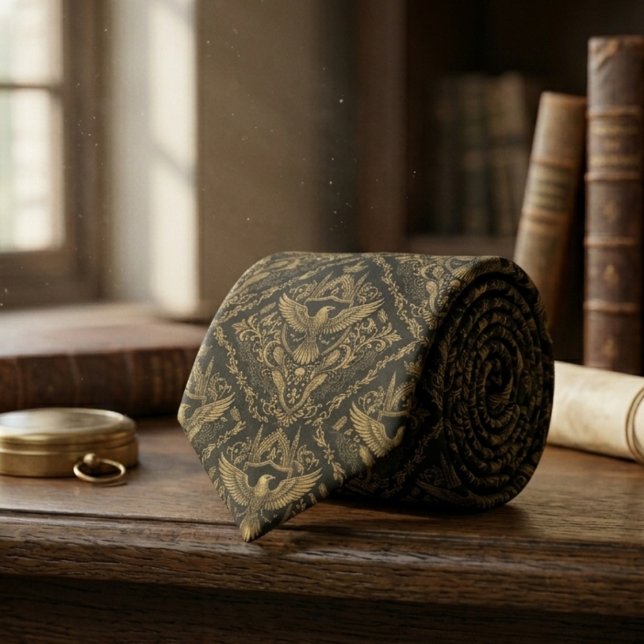 Cravate Raven Bird Gothic Pattern – Dark Academia Gift (Gothic raven bird dark academia necktie)