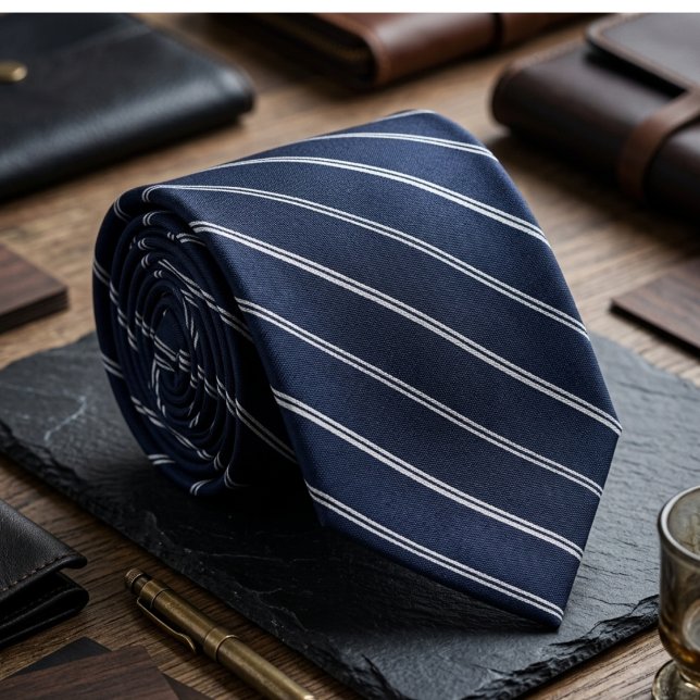 Cravate Raye classique bleu marine et blanc pour cadre sup (Créateur téléchargé)