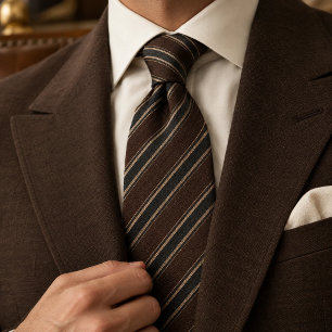 Cravate Raye diagonale classique marron chocolat noir et b