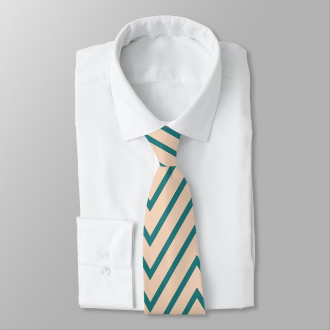 Cravate Rayure Chevron Bleue Pêche (Attaché)