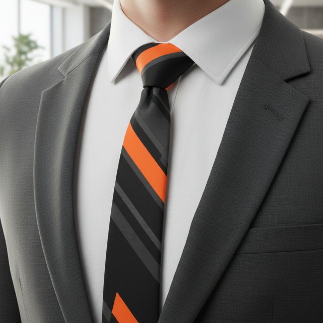 Cravate Rayure diagonale orange noir moderne (Créateur téléchargé)