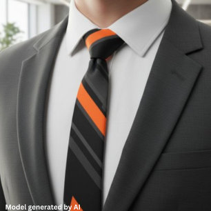 Cravate Rayure diagonale orange noir moderne