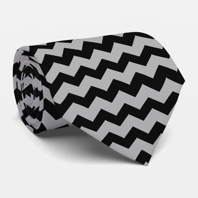 Cravate Rayure grise en zig zag sur fond de couleur au cho (Roulé)