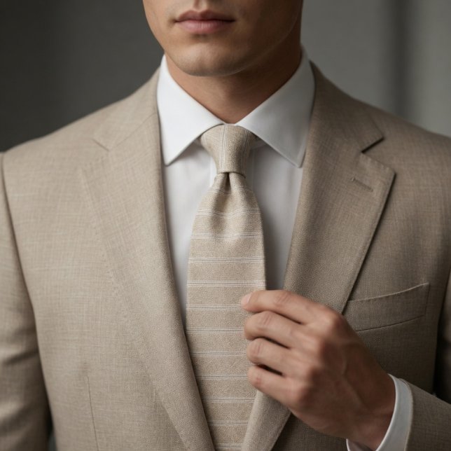 Cravate Rayure Lin Élégant Beige Neutre (Créateur téléchargé)