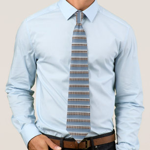 Cravate Rayures bleu grisâtre sur fond brun et grille beig