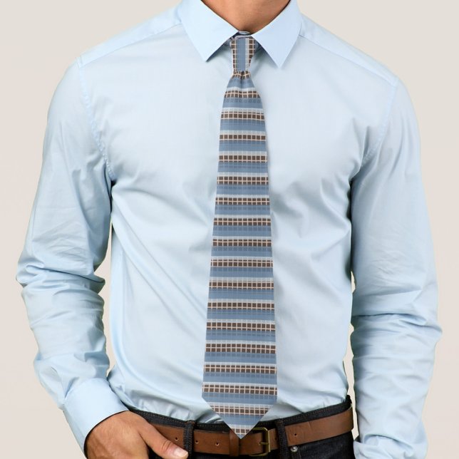 Cravate Rayures bleu grisâtre sur fond brun et grille beig (Créateur téléchargé)