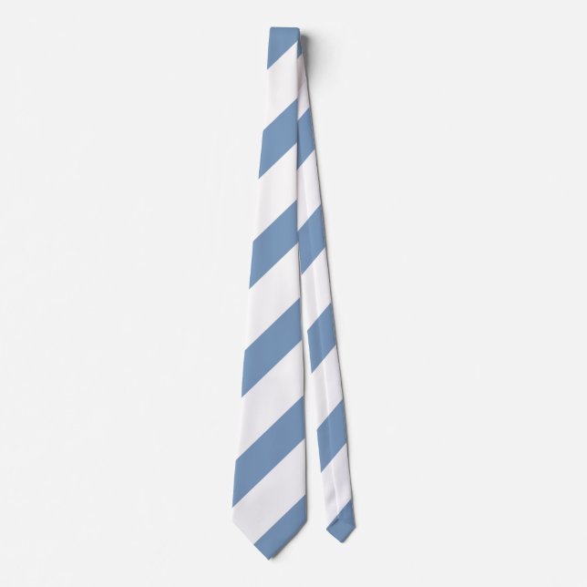 Cravate Rayures Bleu Poussiéreux et Blanc  (Devant)