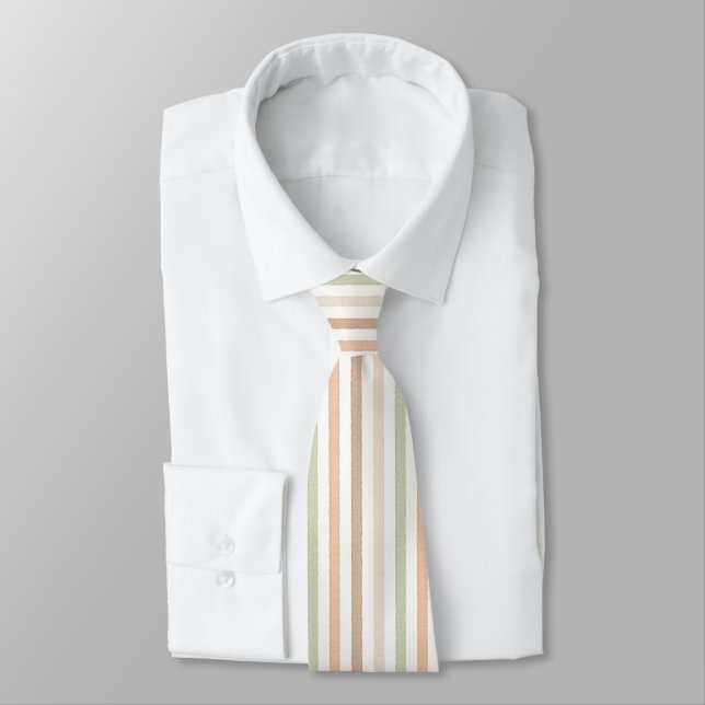 Cravate Rayures de crème verte pêche (Attaché)