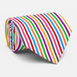 Cravate Rayures de lignes arc-en-ciel colorées - Blanc 