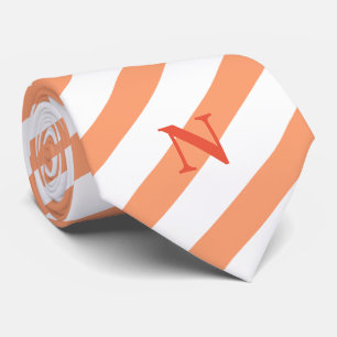 Cravate rayures de pêche moderne orange monogramme