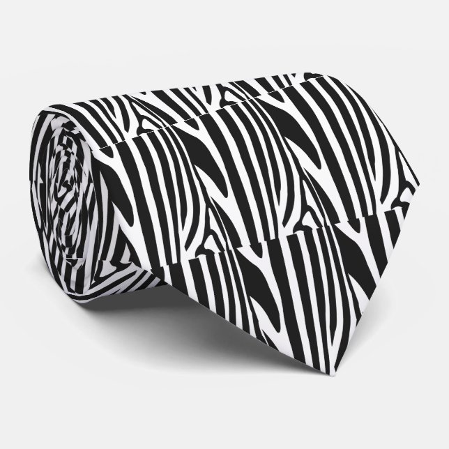 Cravate Rayures de zèbre noir et blanc  (Roulé)
